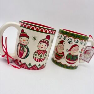 Spectrum Holiday Collection Ceramic Mugs Snowman Santa Christmas Design Set of 2